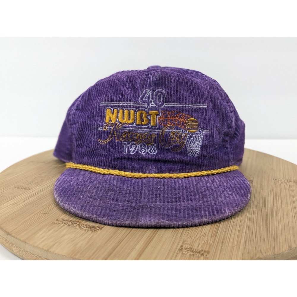 Vintage NWBT Kansas City‎ Basketball Hat Purple Corduroy USA Made 1988 80s Cap